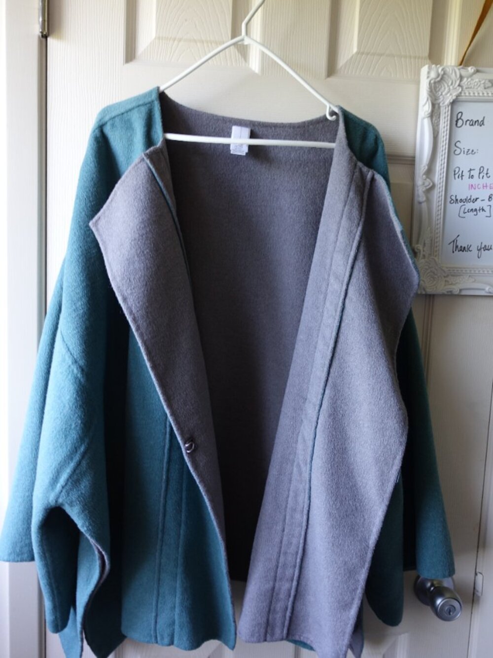 MarlaWynne Wool Teal and Gray Reversible Open Front Poncho